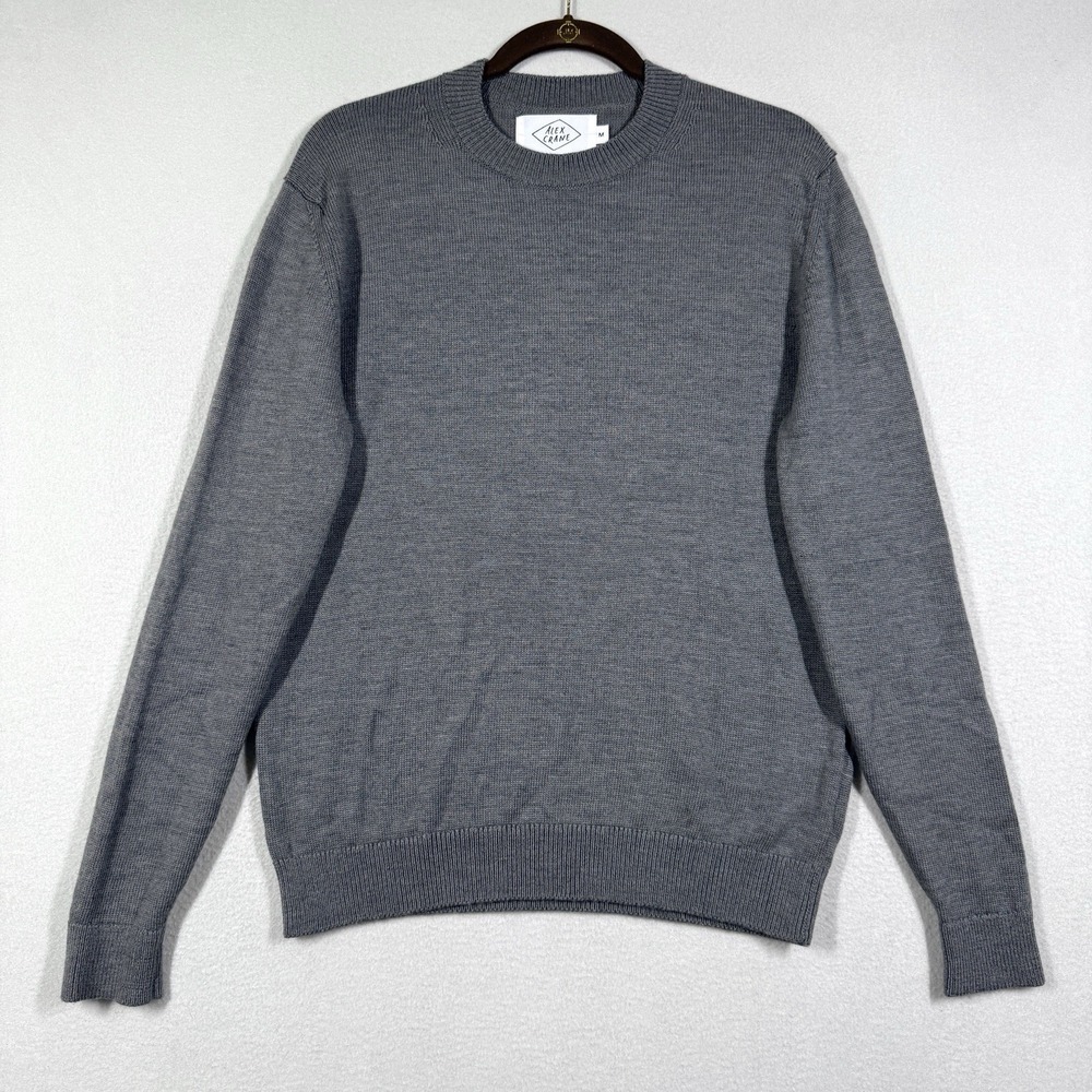 Alex Crane Sweater Mens Medium 100% Italian Merino Wool Pullover USA Made Grey